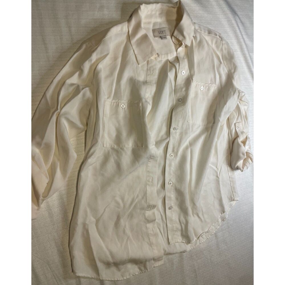 LOFT Cream Button-Front Utility Shirt